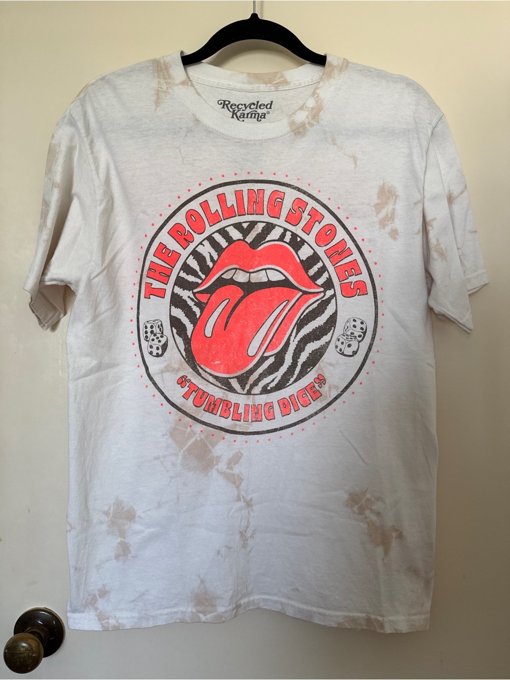 Recycled Karma The Rolling Stones 'Tumbling Dice' Tie Dye Graphic Tee in White S